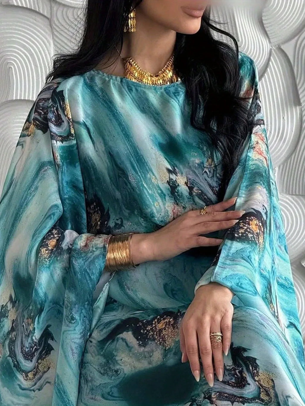 Printed Pullover Kaftan Jilbab Maxi Dress