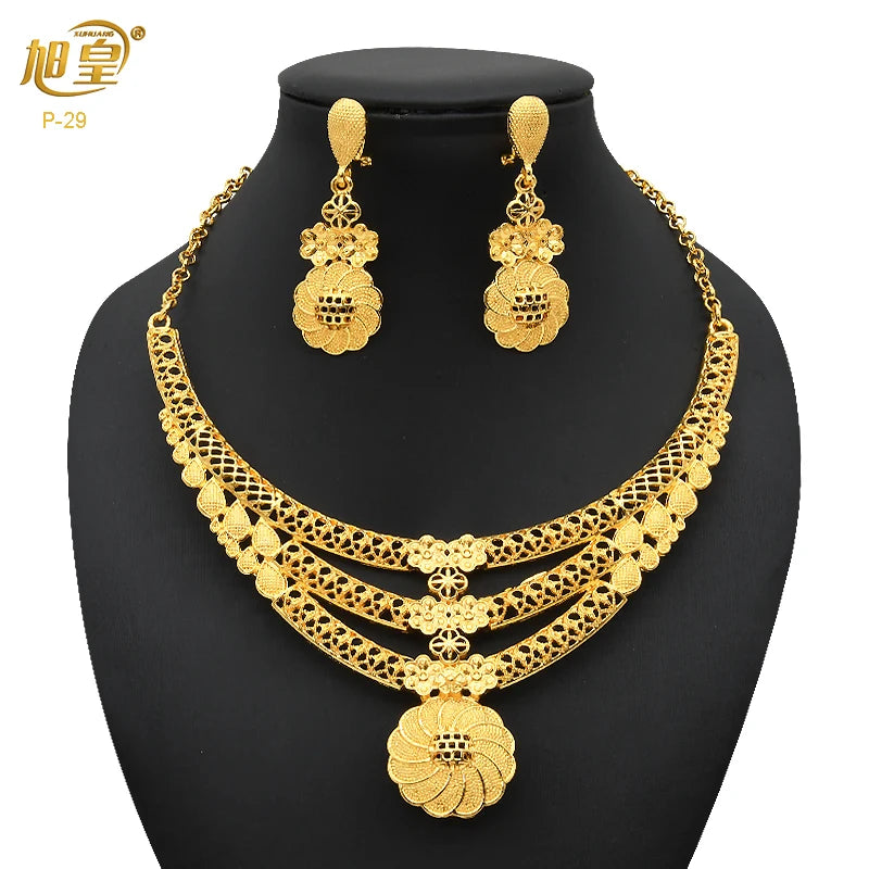 Dubai 24K Gold Bridal Necklace & Earrings Set