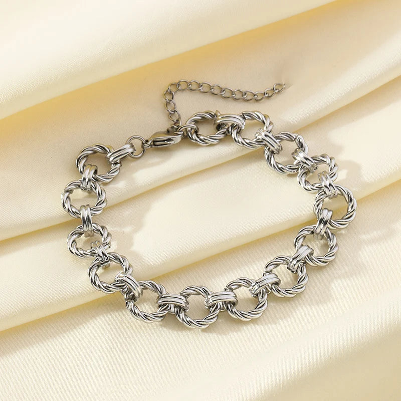 Silver Metal Texture Wrist Chain Bangle Bracelet