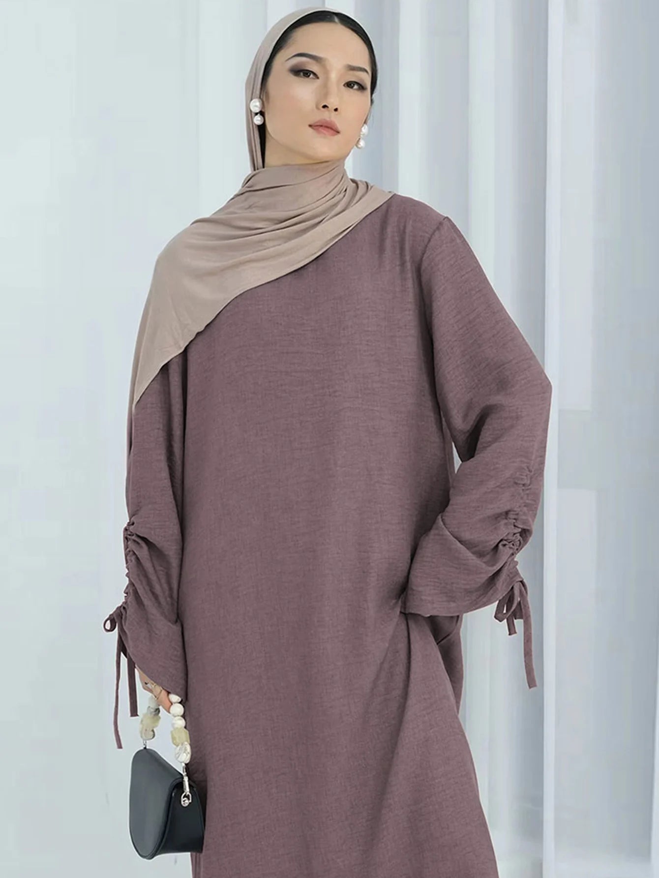 Lace-Up Sleeve Modest Abaya Kaftan Dress