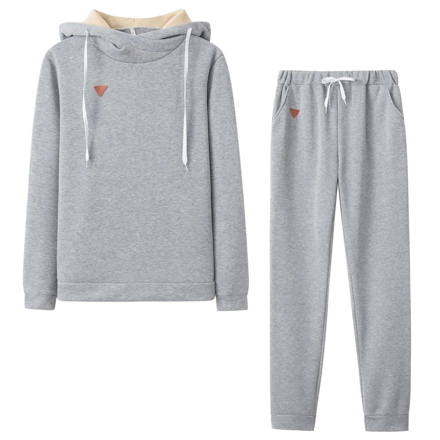 Fleece Leather Badge Long Sleeve Sports Sweater Set