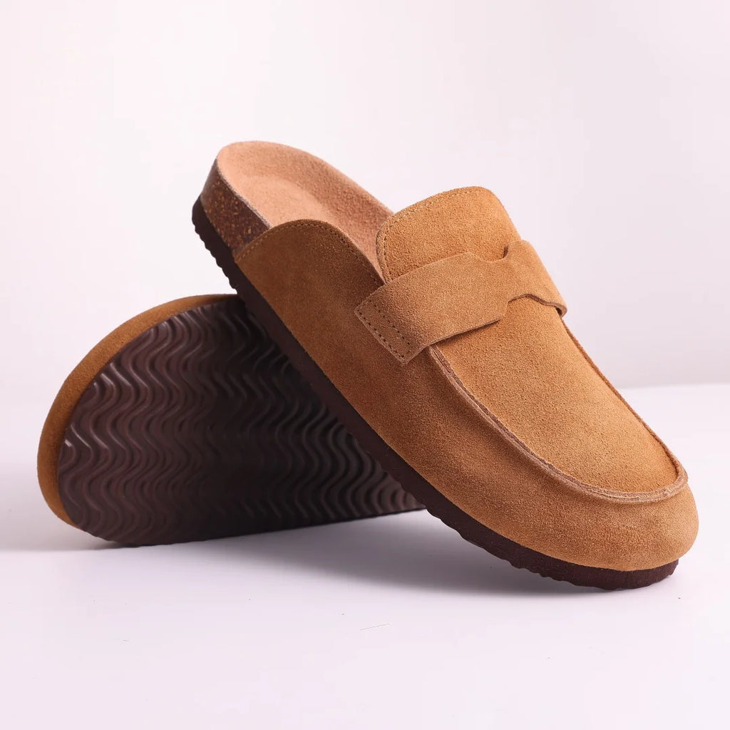 Women's Cork Mules – Suede-Look Slip-On Clogs with Buckle