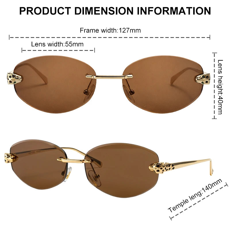 Vintage Hexagon Rimless Sunglasses Women 2026 Luxury Brand Trendy Gold Leopard Head Y2K Punk Sun Glasses Travelling Eyewear