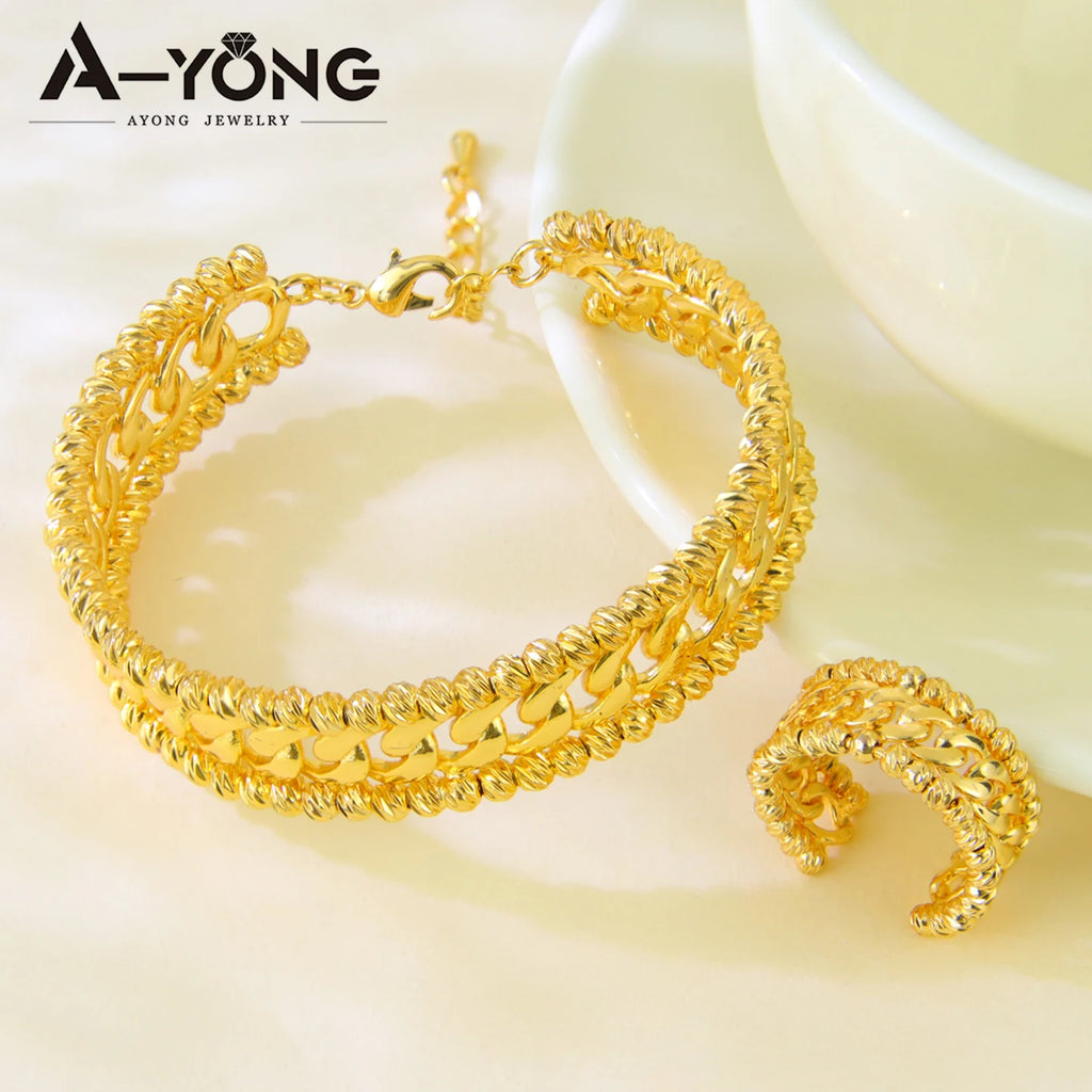 Dubai Gold Beads Wedding Bangles & Ring Set