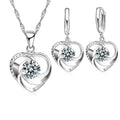 925 Sterling Silver Love Heart Necklace & Earrings Set