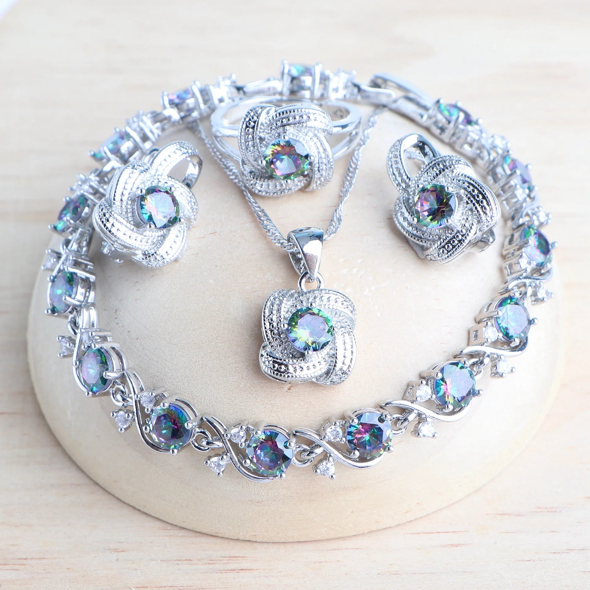 Blue Zirconia 925 Sterling Silver Bridal Jewellery Set