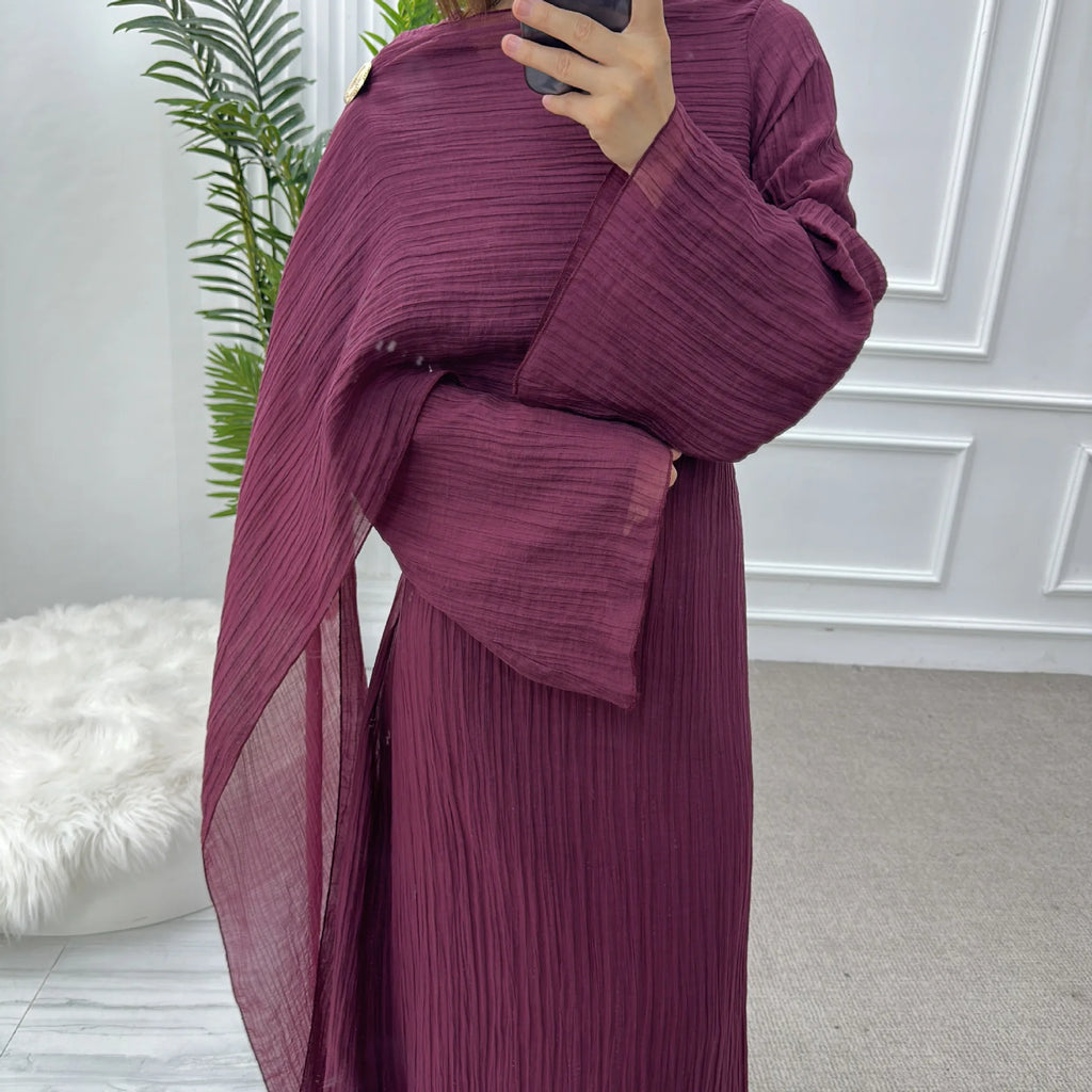 Solid Colour Elegant Abaya Cardigan Set