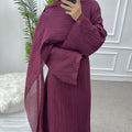 Solid Colour Elegant Abaya Cardigan Set