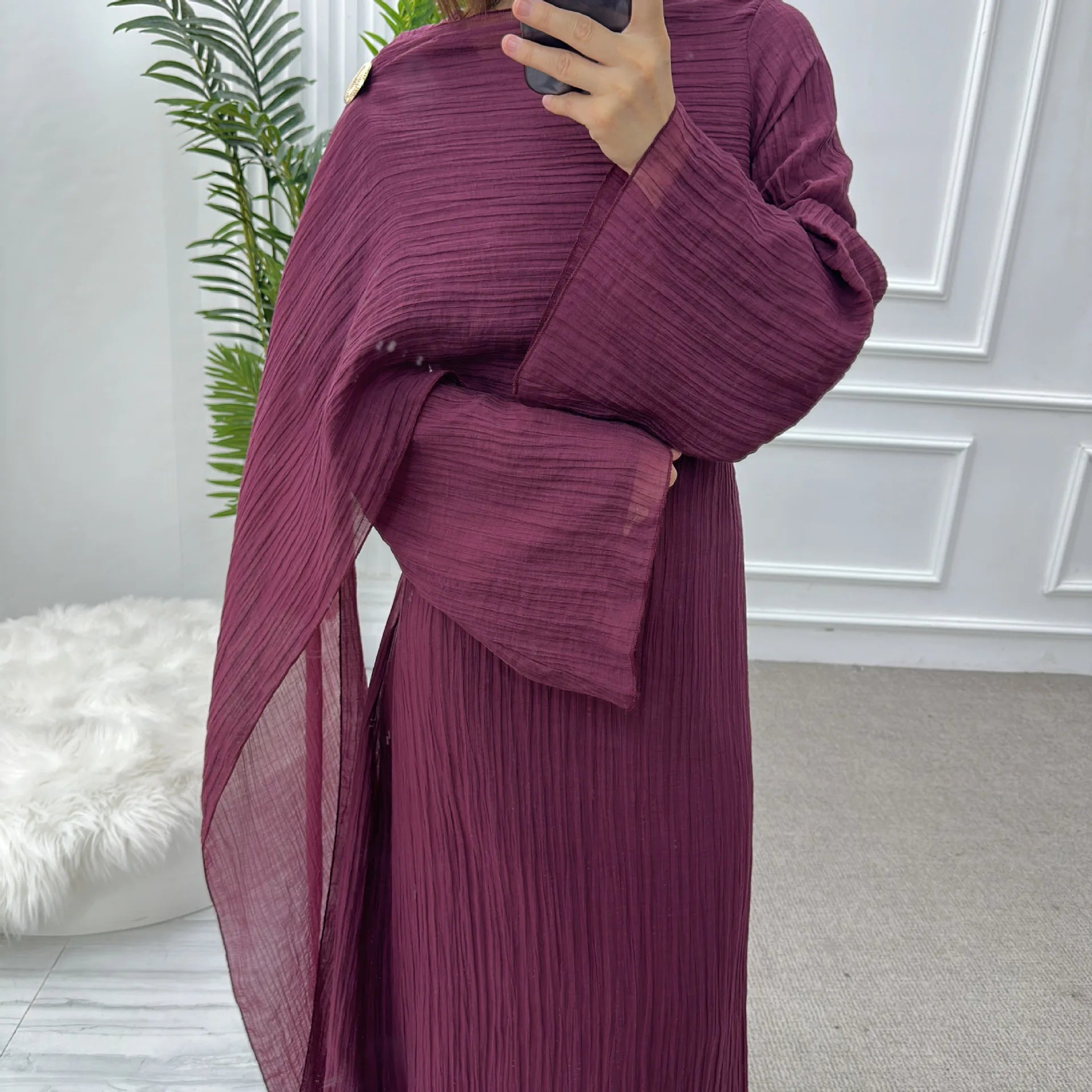 Solid Colour Elegant Abaya Cardigan Set
