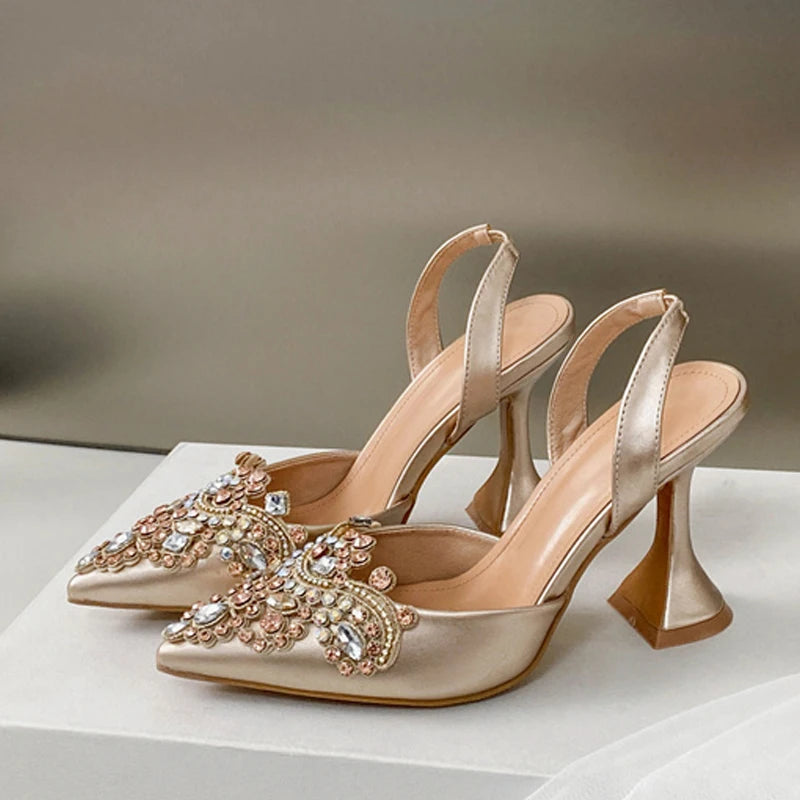 Crystal Rhinestone Pointed-Toe High Heel Sandals