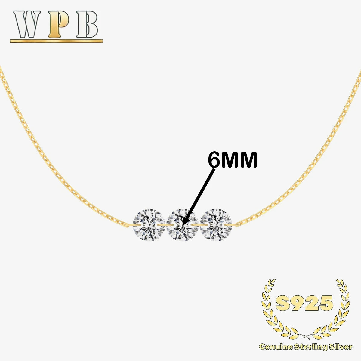 S925 Silver Triple Zircon Sliding Necklace