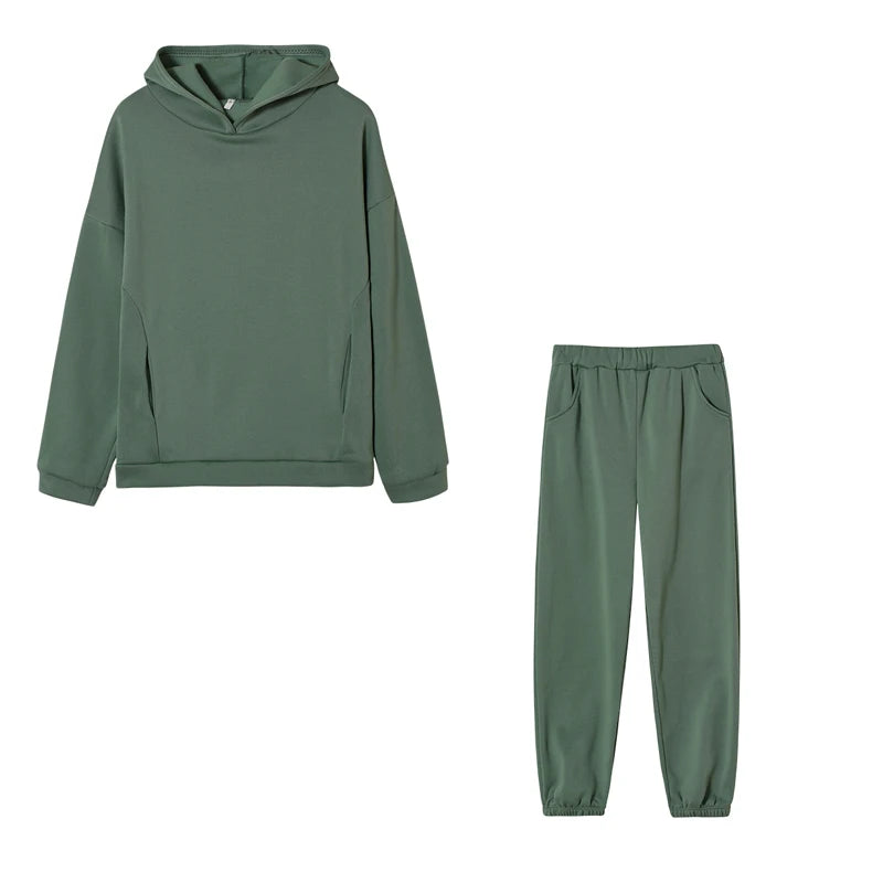 Monochrome Hooded Hoodie Set Casual European American Fashion 2-Piece Autumn Winter Hot Selling New Style