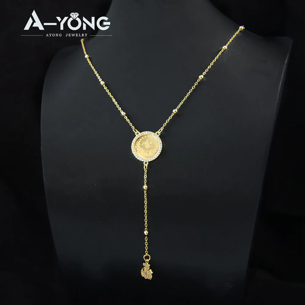 Islamic Gold Coins Long Pendant Necklace