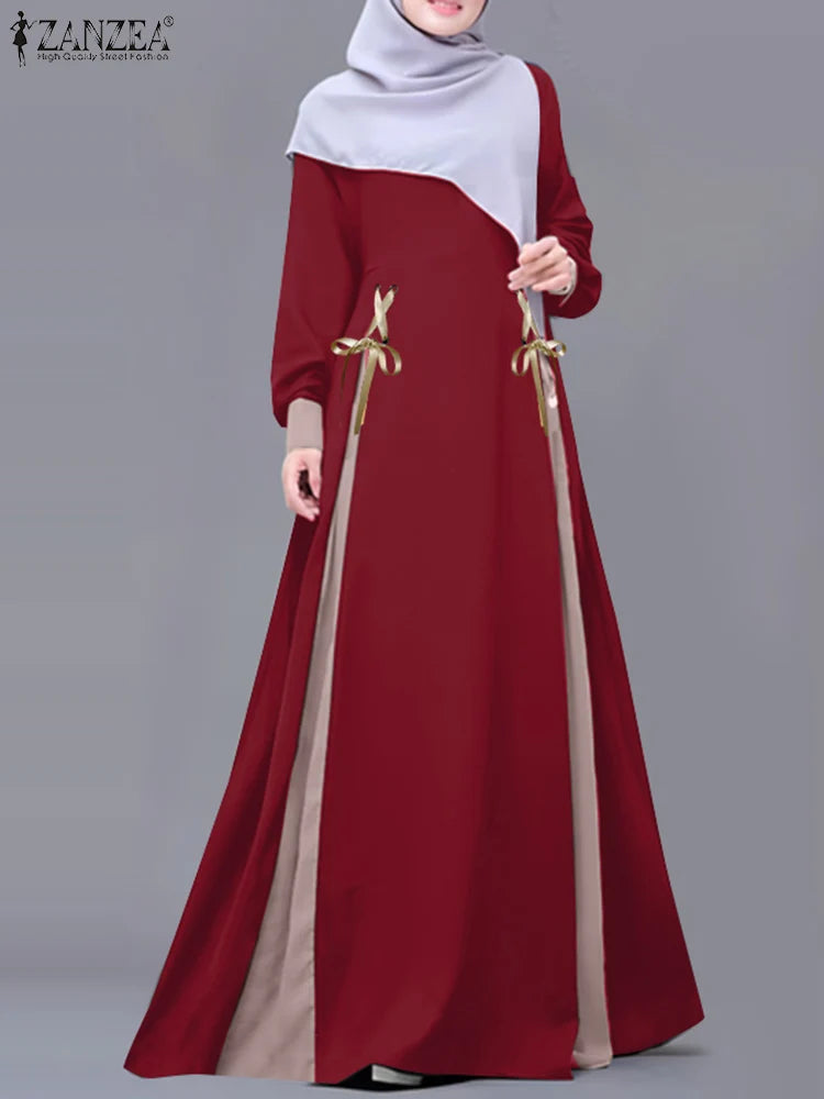 Veloura Contrast Tie-Waist Abaya Dress