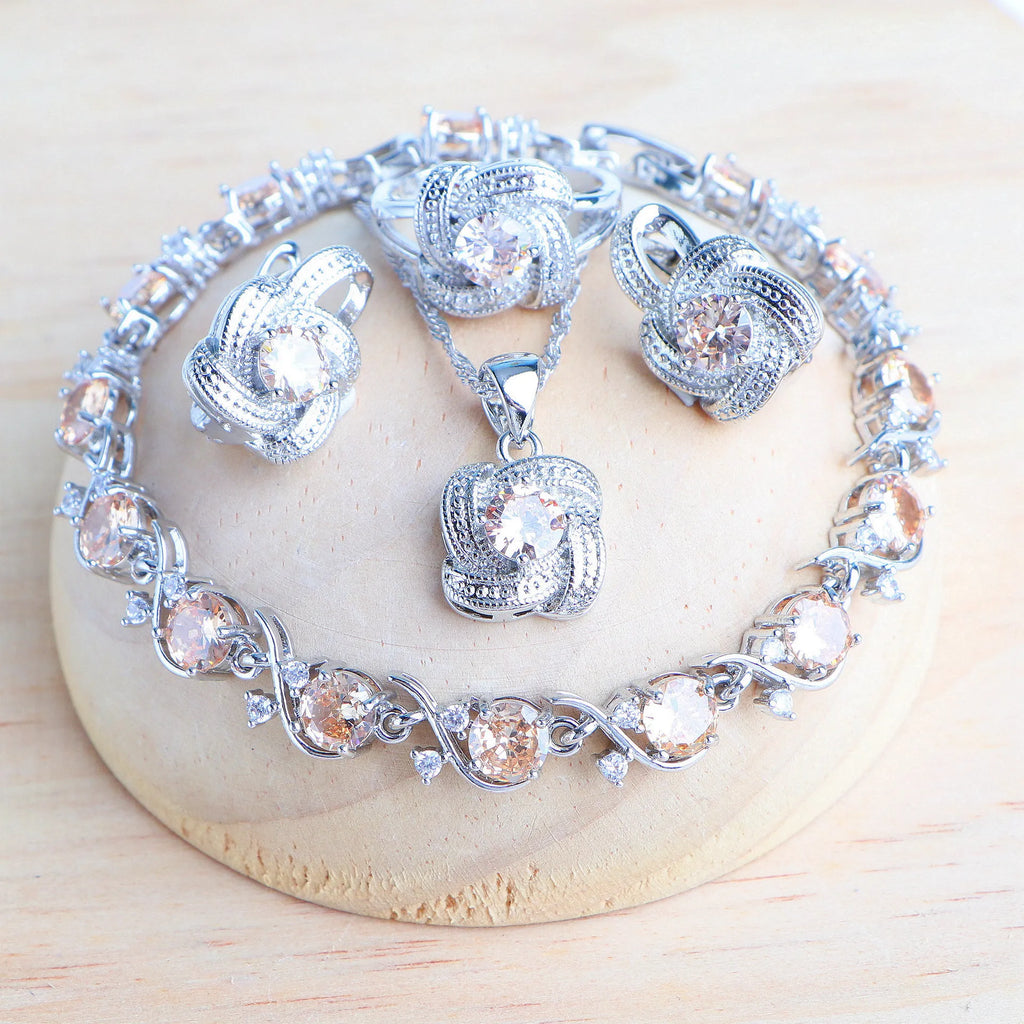 Blue Zirconia 925 Sterling Silver Bridal Jewellery Set
