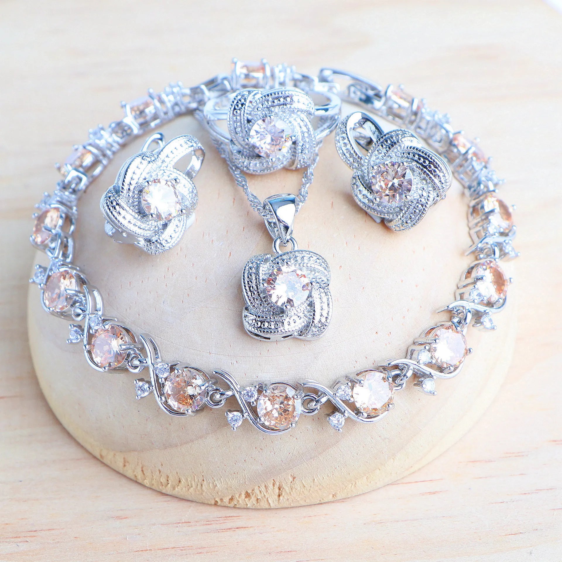 Blue Zirconia 925 Sterling Silver Bridal Jewellery Set