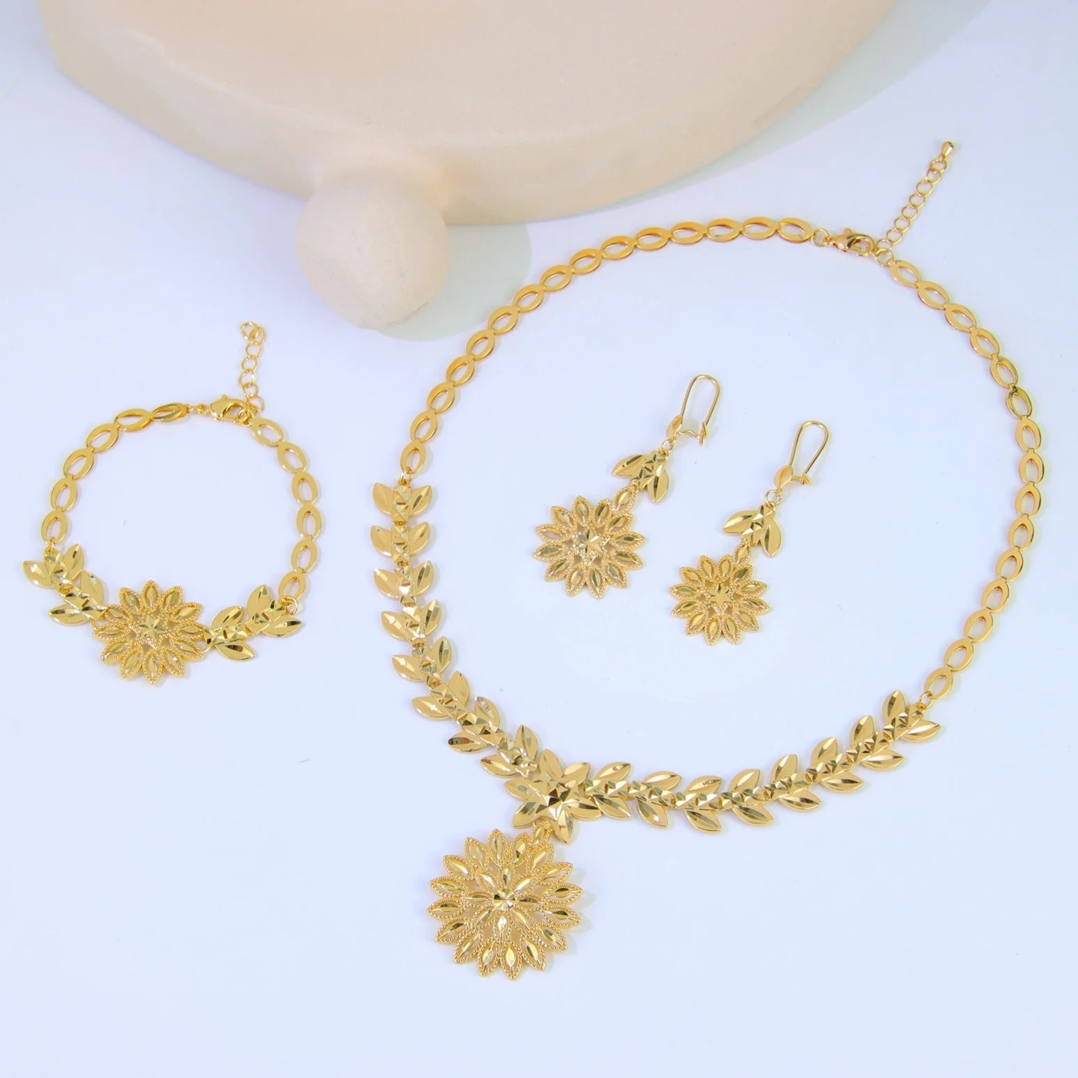 Dubai Wedding Gold Necklace Bracelet & Earrings Set