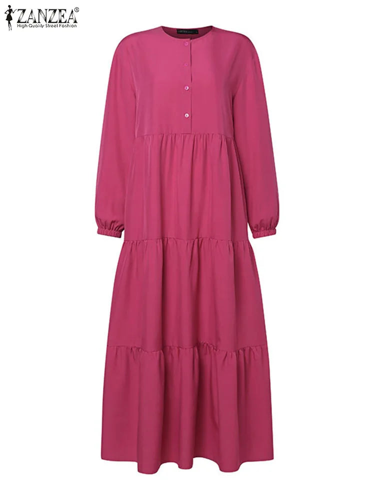 Tiered Lantern Sleeve Abaya Maxi Dress