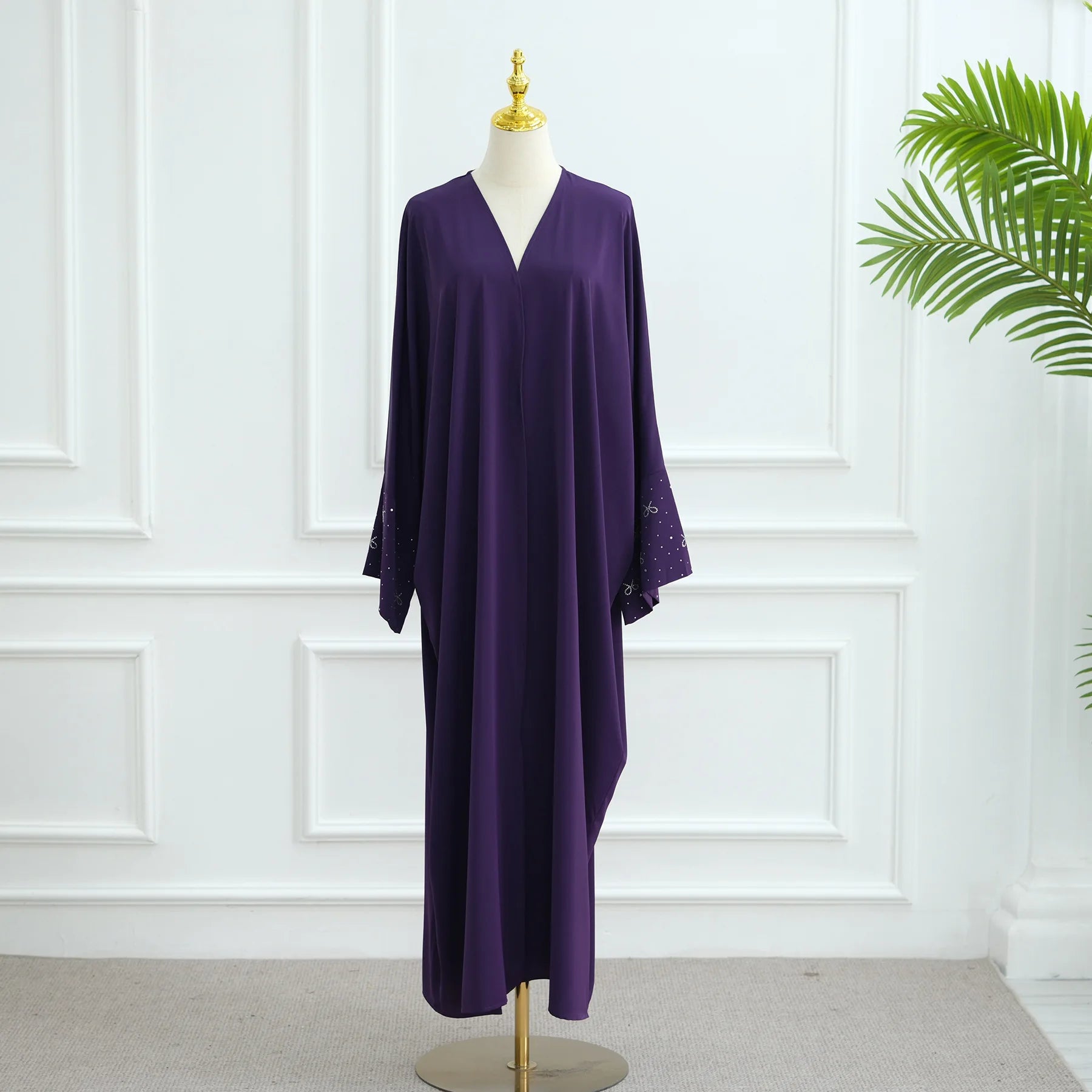 Beaded Bow Open-Front Cardigan Abaya