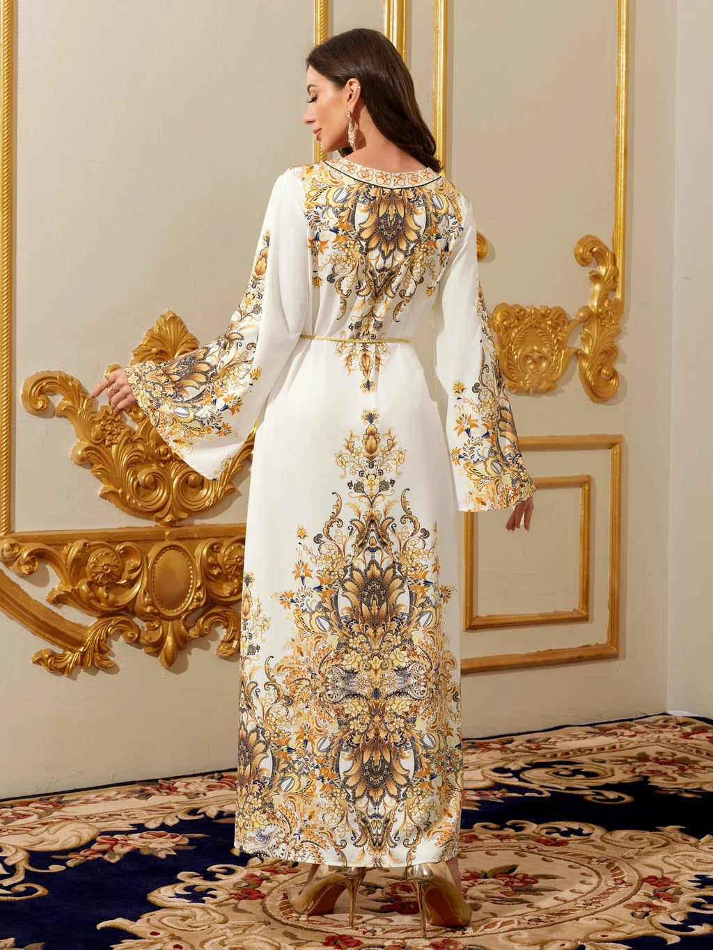 Gold Embroidered Eid Kaftan Abaya Dress
