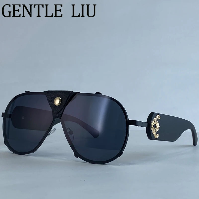 Vintage Oversized Steampunk Pilot Oval Sunglasses 2026 Luxury Brand Shield Sunglass Trendy Goggle Driving Eyewear Shades UV400