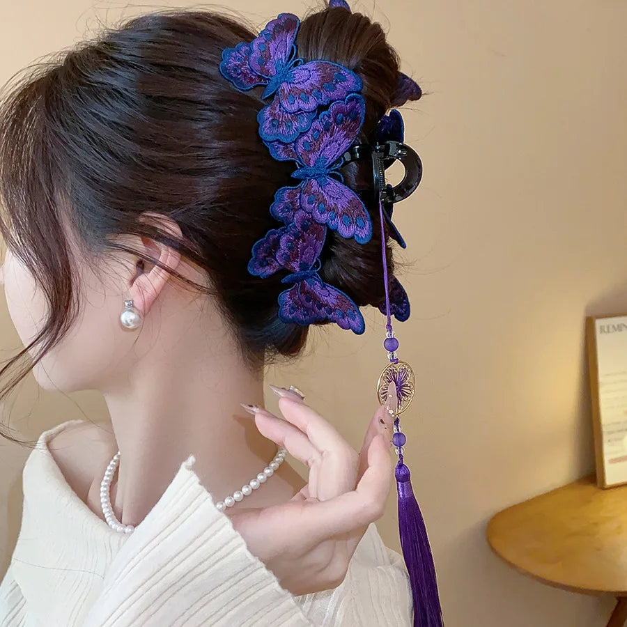 Chinese Butterfly Flower Tassel Hair Claw