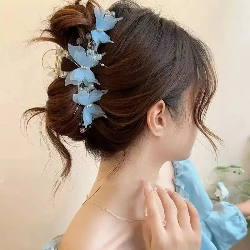 Sheer Butterfly Pearl Rhinestone Hair Claw
