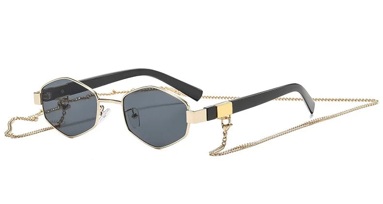 Fashionable Polygonal Metal Sunglasses For Women, Retro Personalized Street Style Sunglasses, Outdoor Casual Chain Sunglasses