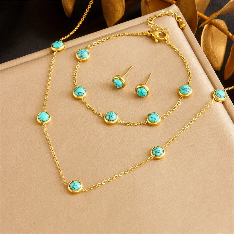 Turquoise Necklace, Bracelet & Earrings Jewellery Set
