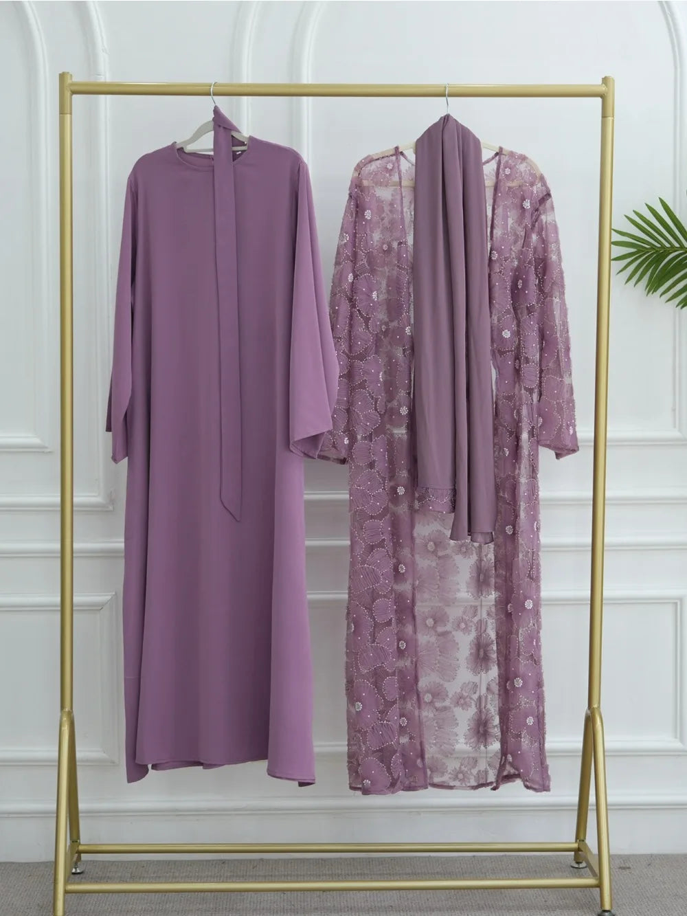 Beading Flower Cardigan Abaya Dress