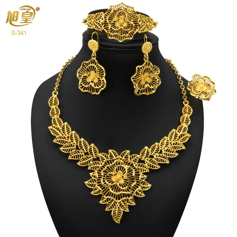Dubai 24K Gold Bridal Necklace & Earrings Set