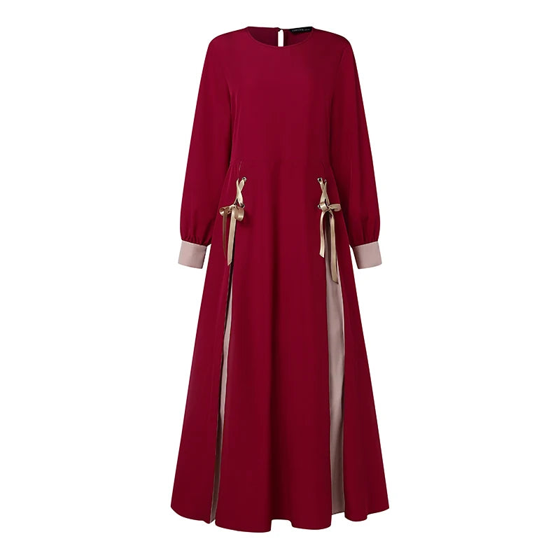 Veloura Contrast Tie-Waist Abaya Dress