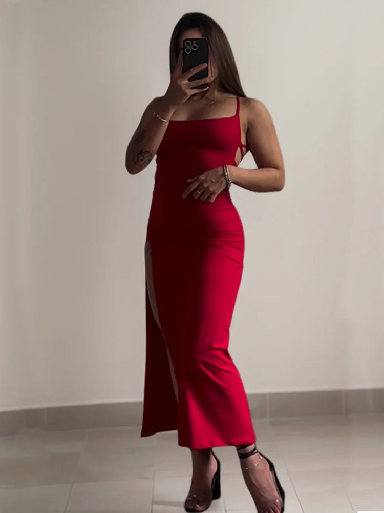 Strapless Bodycon Lace-Up Maxi Dress