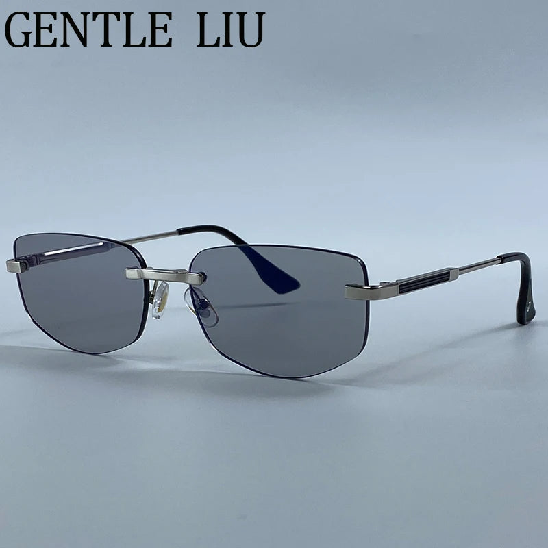 Steampunk Rimless Polygon Sunglasses Women 2026 Luxury Brand Classic Geometric Sun Glasses Metal Driving Fashion Eyewear Shades