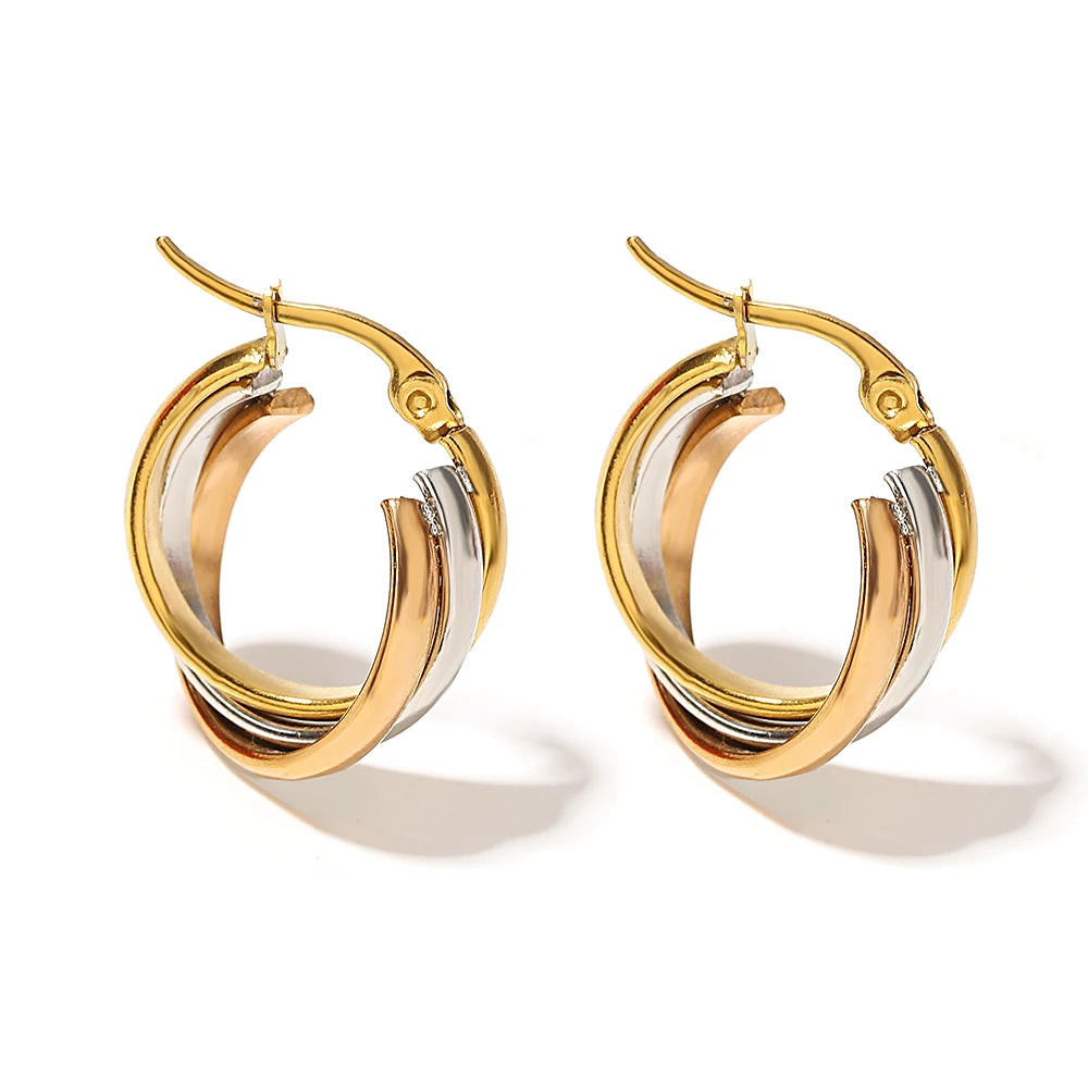 Triple Colour Twisted U-Shape Hoop Earrings