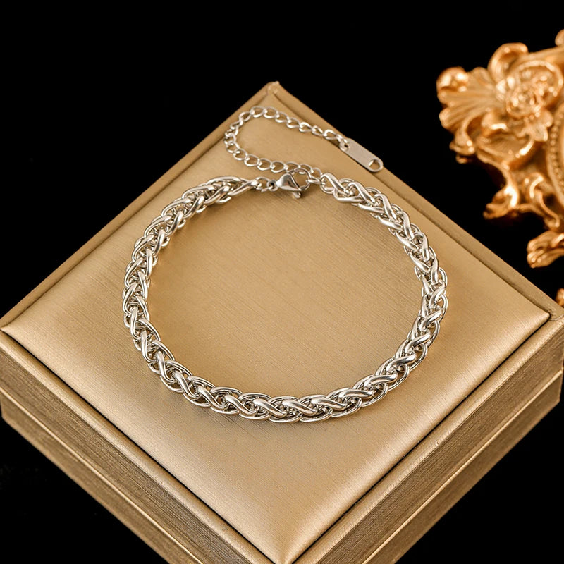 Silver Metal Texture Wrist Chain Bangle Bracelet