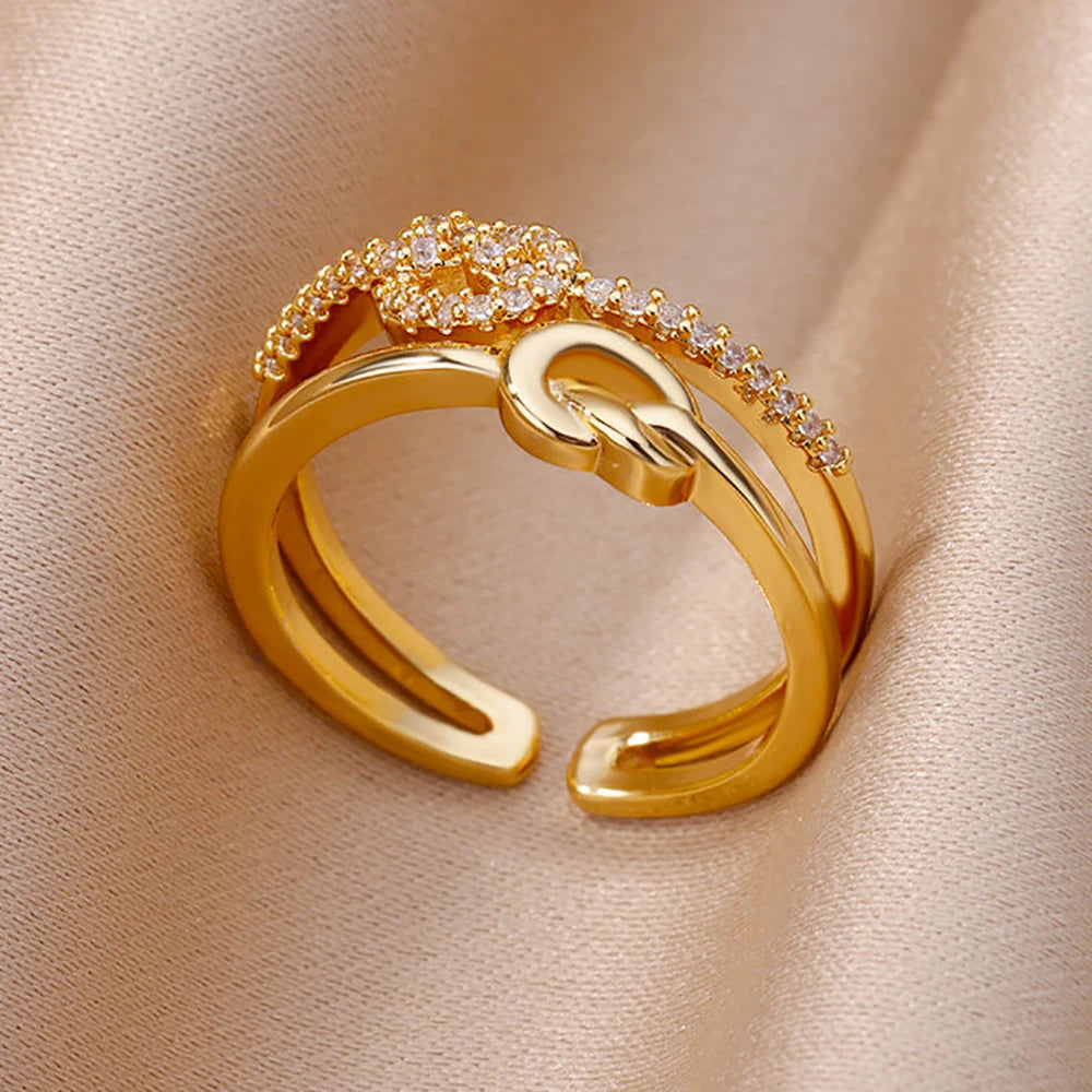 Gold Zircon Cross Open Ring