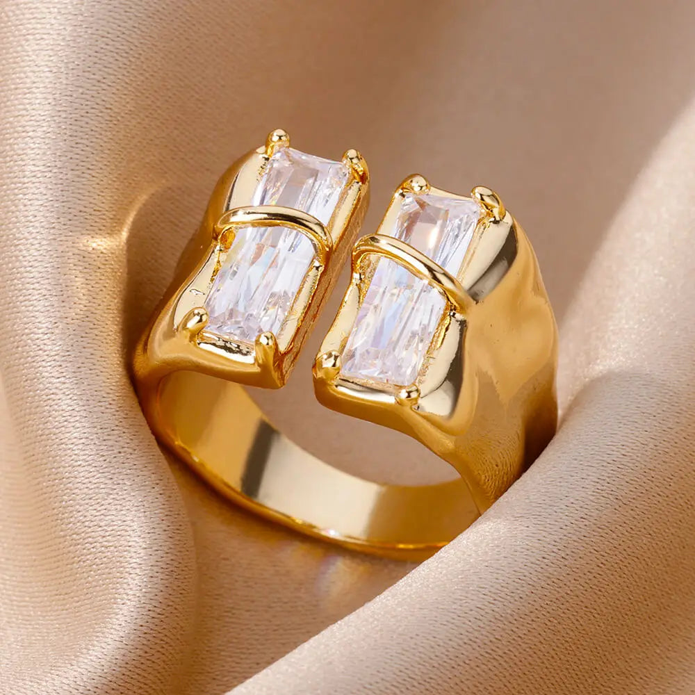 Gold Zircon Cross Open Ring