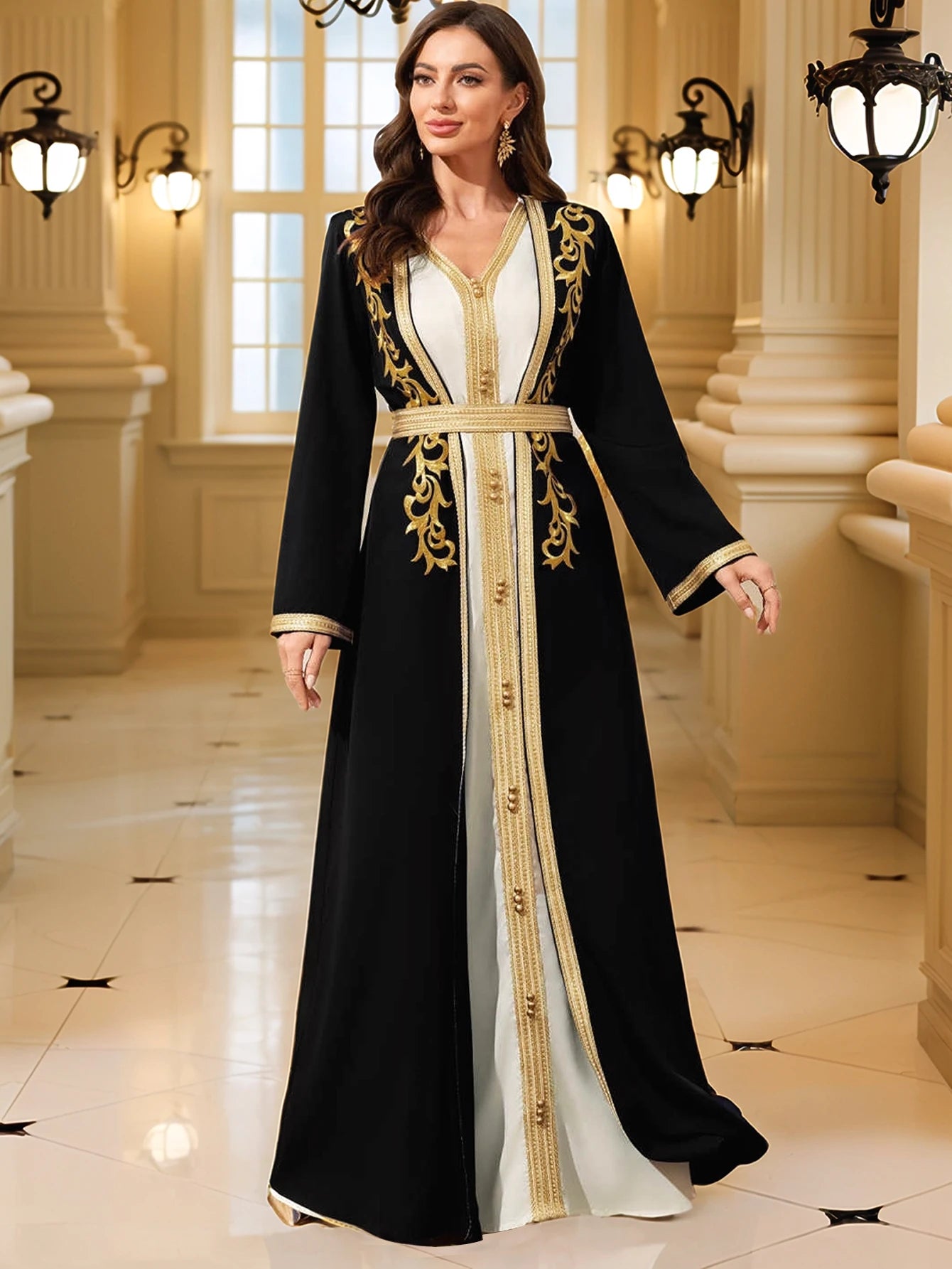 Gold Embroidered Moroccan Kaftan Eid Dress