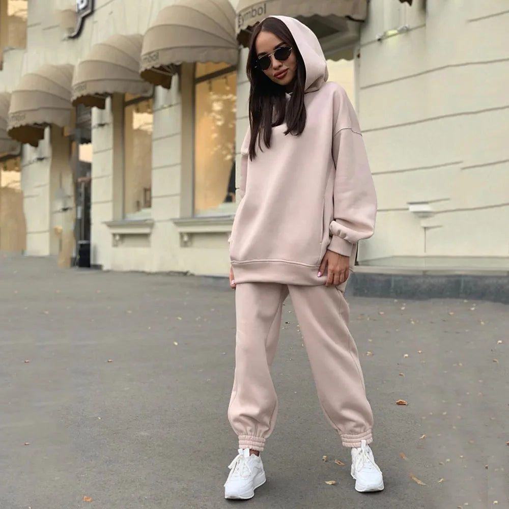 Monochrome Hooded Hoodie Set Casual European American Fashion 2-Piece Autumn Winter Hot Selling New Style