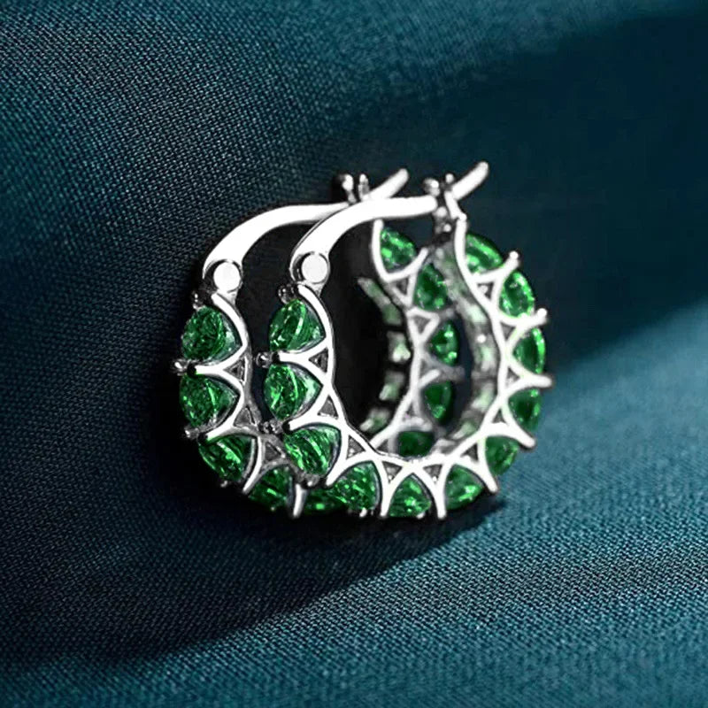 Green Crystal Zircon Gold Hoop Earrings