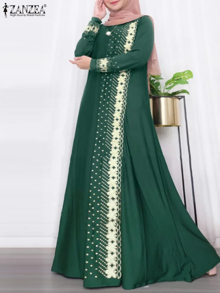 Floral Print Long Sleeve Abaya Maxi Sundress