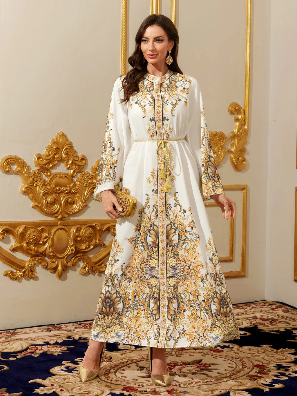 Gold Embroidered Eid Kaftan Abaya Dress