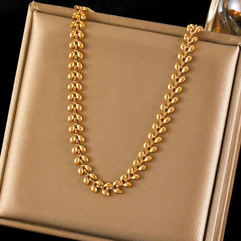 EILIECK 316L Stainless Steel Metal Gold Color Wheat Chain Necklace Bracelets Set For Women Trendy Waterproof Jewelry Lady Gift
