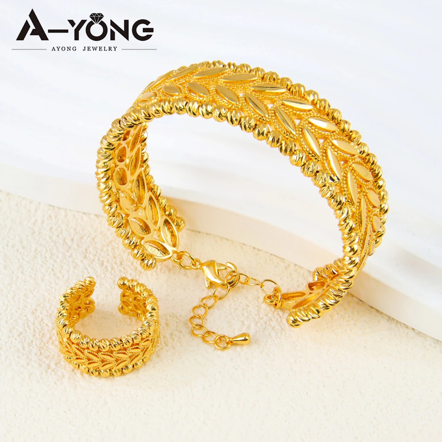 Dubai Gold Beads Wedding Bangles & Ring Set