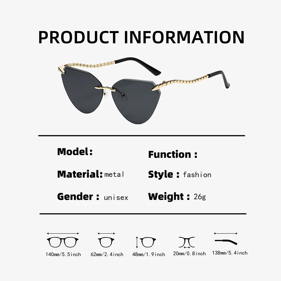 1Pc Women's Fashion Glasses New Style High-End Personality Snake Leg Frameless Cut-Edge Y2K Music Festival Trendy Street Photogr