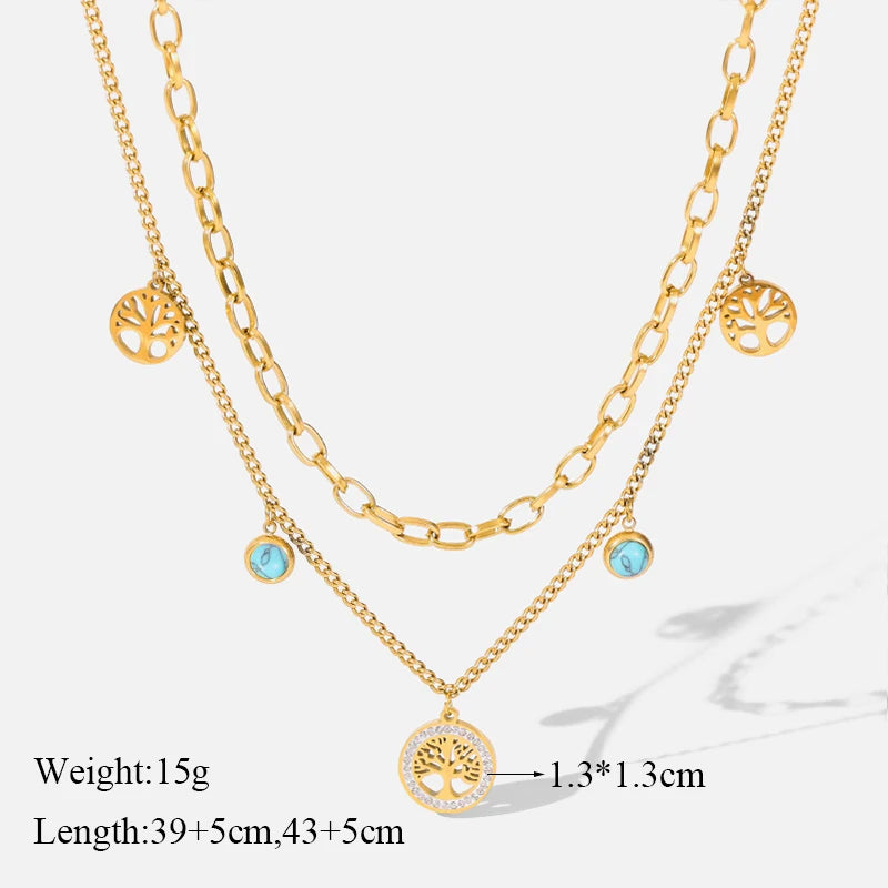 Green Stone Multilayer Pendant Necklace