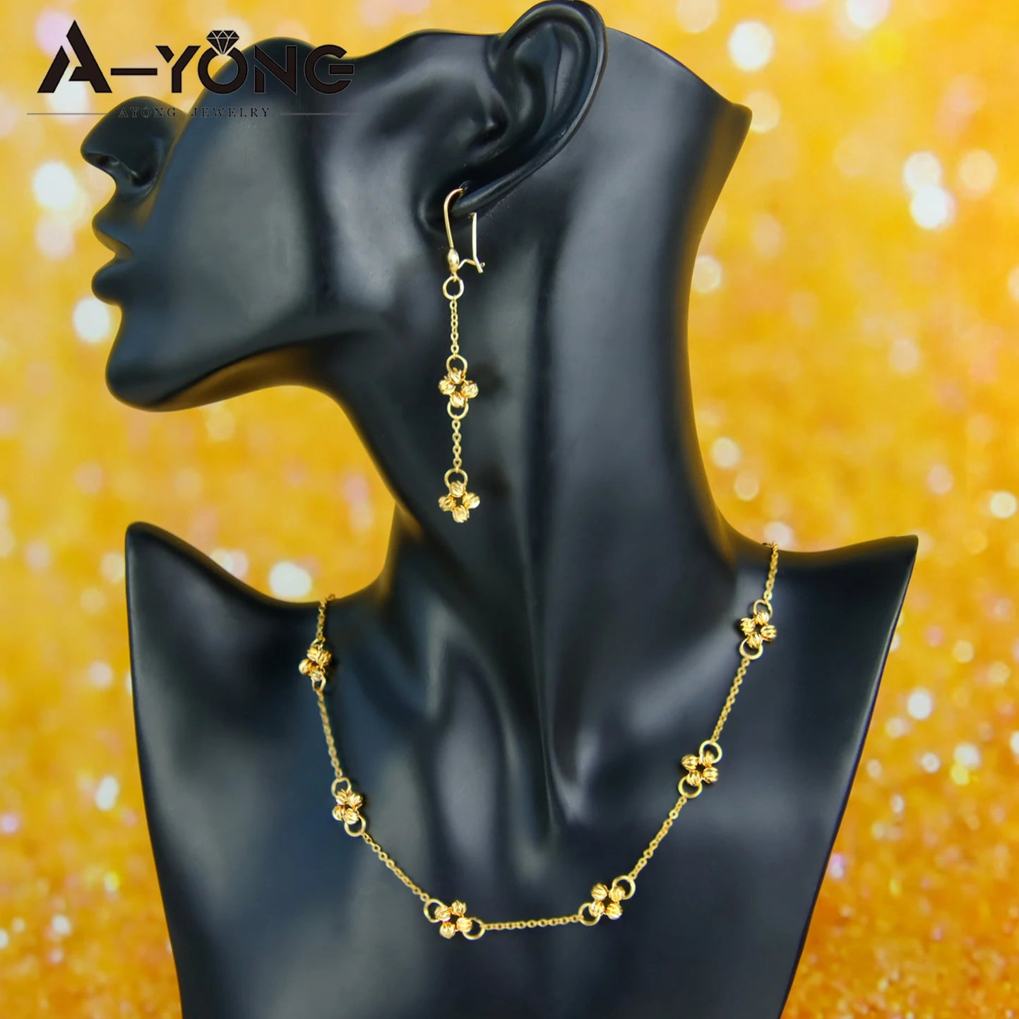 Italian Gold Bead Flower Necklace Set