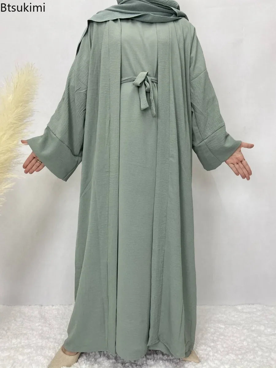 Two-Piece Abaya Robe Coat & Inner Dress Set