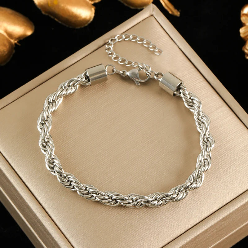 Silver Metal Texture Wrist Chain Bangle Bracelet